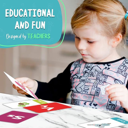 Merka Toddler Flash Cards - Interactive Alphabet Learning with Alphabet Flash Cards for Toddlers 1-3 - Pack of 64, 4.2" x 2.4" - Double-Sided for 1-4 Years Old - Multicolor