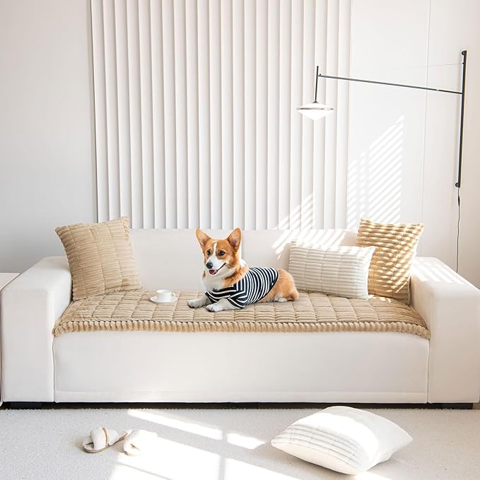 OTOB Couch Cover for Dogs Washable, Non Slip Plush Fuzzy Sofa Covers for 3 Cushion Couch Pet Friendly, Soft All Seasons Sofa Slipcover Cozy Furniture Protector (Coffee, 31.5" x 82.7")