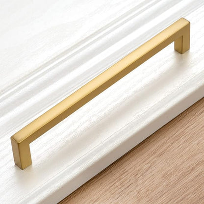 KOOFIZO Solid Square Bar Cabinet Handle - Brushed Gold Furniture Pull, 7.6 Inch/192mm Screwhole Distance, Pack of 5 for Kitchen Cupboard Door, Bedroom Dresser Drawer, Bathroom Wardrobe Hardware