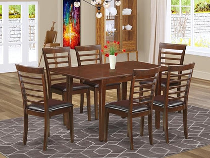 East West Furniture NOML7-MAH-LC 7 Piece Dining Table Set Consist of a Rectangle Dinner Table with Butterfly Leaf and 6 Faux Leather Dining Room Chairs, 32x54 Inch, Mahogany