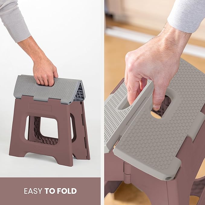 Vigar Compact Step Stool Foldable, 10-1/2-inch Step Stools for Adults up to 330 Pound, Lightweight Stool, Non-Slip Folding Step Stool, Raisin in the Sun﻿