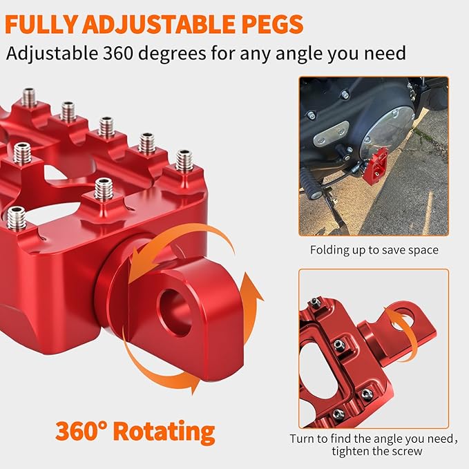Nilight Motorcycle Foot Pegs Dirt Bike Footpegs Fit for Harley Dyna 1993-2017 Fatboy 1990-2017 Iron 883 2009-2017 Sportster 883 360° Rotating CNC Foot Pegs Heavy Duty Aluminum Alloy Peg Pedal, Red