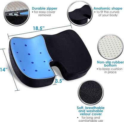 Memory Foam Seat Cushion & Lumbar Support Pillow for Office Chair Car Wheelchair Orthopedic Chair Pad and Back Cushion with Adjustable Straps for Lower Back, Tailbone, Sciatica, Hip Pain Relief