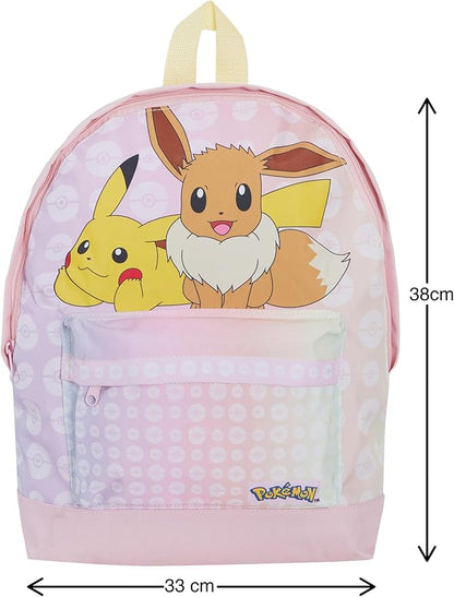 Girls Pokemon Backpack + Lunch Bag + Pencil Case 3 Piece Pikachu & Eevee College School Bag Set, Pink, Backpack