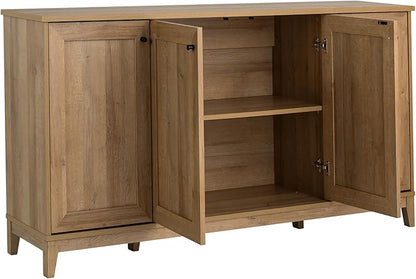 Prepac Yaletown 4 Panel Door Console Table with Storage, Oak Storage Cabinet with Doors and Shelves, Sideboard Storage Cabinet 60" W x 32" H x 16" D, OCBG-2220-1