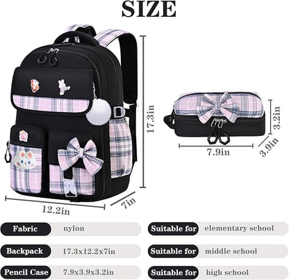 Girls Backpack,Kids School Backpack With Lunch Box Pencil Case Set,Cute Childrens Schoolbag For Girls