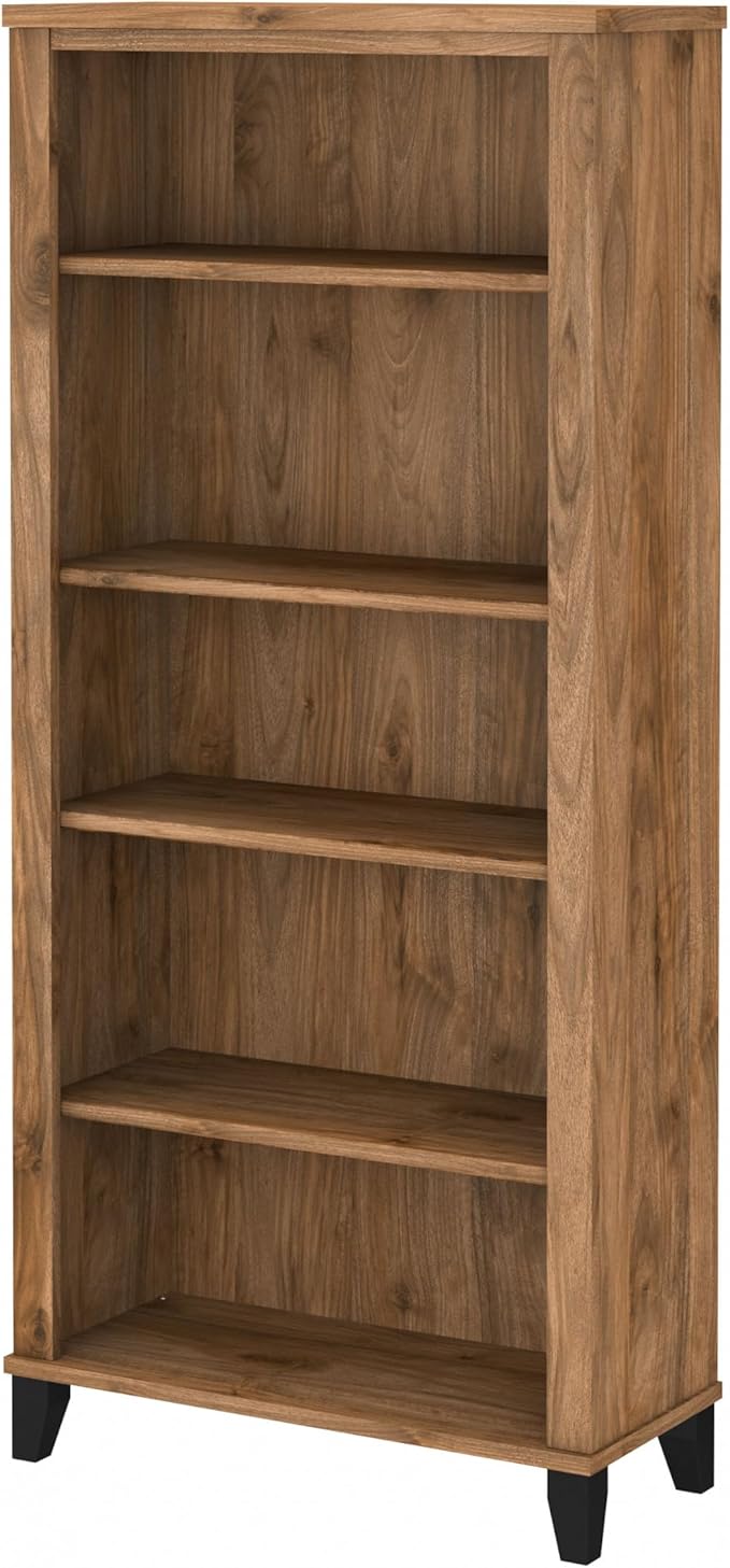 Bush Furniture Somerset 5 Shelf Bookcase in Fresh Walnut, Tall Bookshelf, Large Book Shelf for Living Room, Home Office, or Entryway