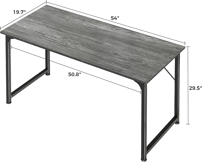Huuger Computer Desk, 55 Inch Home Office Desk, Gaming Writing Work from Home Study Desk, Large Legroom, Sturdy Metal Frame, Modern Simple, Grey