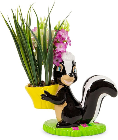 Silver Buffalo Disney Bambi Flower Skunk 6-Inch Ceramic Planter with Artificial Succulent | Faux Indoor Plants for Desk Shelf
