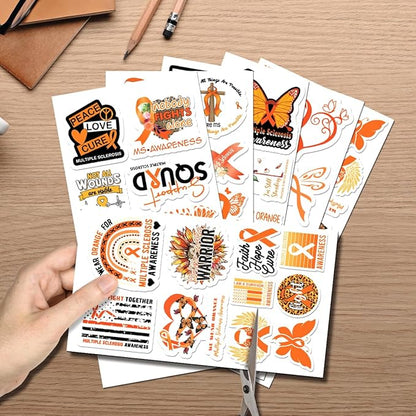 Multiple Sclerosis Awareness Orange Ribbon Quotes Butterfly Warrior Peace Love Cure 50pcs Vinyl Supporters Advocacy Stickers Pack Bumper Motorcycle Water Bottles Hard
