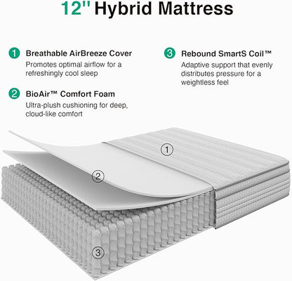 Novilla Full Size Mattress, 12 Inch Full Mattresses in a Box with Smarts™ Pocket Coil for Pressure Relief, Medium Firm Foam and Spring Hybrid Colchones with CertiPUR-US Certified