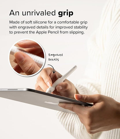Ringke Silicone Drafting Grip Holder Compatible with Apple Pencil 2nd Generation, Apple Pencil USB-C and Apple Pencil Pro Case, Perfect Grip Silicone Protective Cover Sleeve Accessories - White