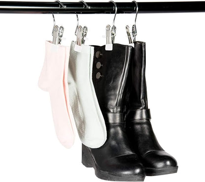 30 Pack Boot Hanger for Closet, Laundry Hooks with Clips, Boot Holder, Hanging Clips, Portable Multifunctional Hangers Single Clip Space Saving for Jeans, Hats, Tall Boots, Towels(White)