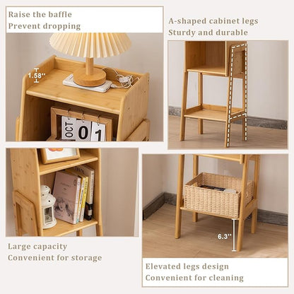 4-Tier Bamboo Bookshelf - Wood Bookcase Organizer with Open Shelves for Living Room & Home Office-Natural Large