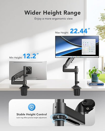 HUANUO Single Monitor Arm, Adjustable Desk Mount for 13-34 inch Screens, Holds 19.8lb, 22.44 inch Max Height, Full Motion Swivel Gaming Monitor Stand with VESA 75x75mm and 100x100mm Compatibility