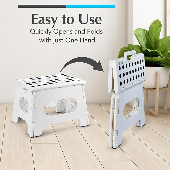 Handy Laundry Folding Lightweight Step Stool - Sturdy Enough to Support Adults and Safe Enough for Kids - Opens Easy with One Flip. Great for Kitchen, Bathroom or Bedroom (White)