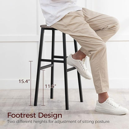 Bar Stools, Set of 2 Round Bar Chairs with Footrest, 28 Inch Kitchen Breakfast Bar Stools, Industrial Stools, Easy Assembly, for Dining Room, Kitchen, Greige BAHG02701