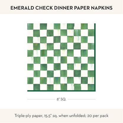 MACKENZIE-CHILDS Pack of 20 Dinner Paper Napkins, Decorative Napkins for Parties, Green-and-White Emerald Check