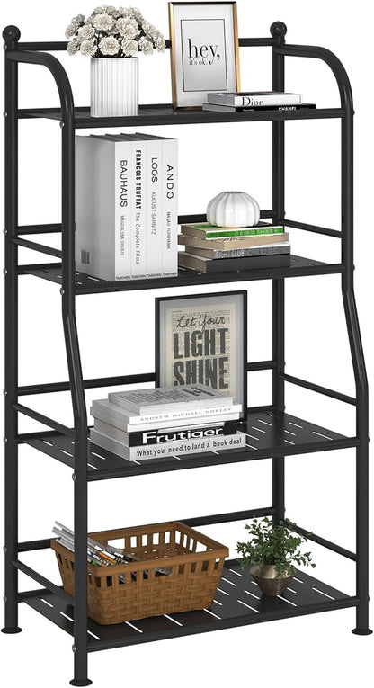 4 Tier Metal Shelf Storage Shelves Living Room Bookshelf Bathroom Corner Storage Rack for Kitchen,Indoor Plant Stand (Matte Black, 4 Tier)