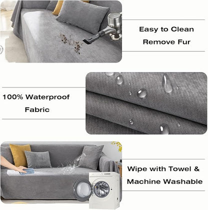 STACYPIK Waterproof Gray Sofa Cover Non-Slip Couch Cover for Dogs, Anti-Cat Scratch Loveseat Covers for 2 Cushion Couch, Pet Couch Protector Sofa Slipcover, Modern Outdoor Furniture Protector-71X90IIN