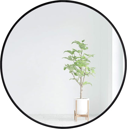 24 inch Round Mirror Black Metal Framed Wall Mount Bathroom Vanity Real Glass Circle Mirror for Home, Entryway, Living Room, Bedroom