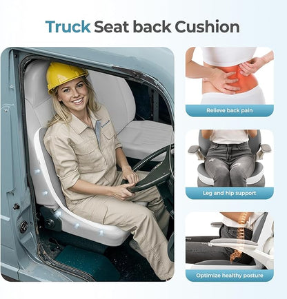 FLORICH 2 in1 Truck Seat Cushion and Lumbar Support Pillow Memory Foam Car Seat Cushion with Adjustable Strap for Truck Driver Long Drives, Fits Semi Truck Seat,Car,Office&Gaming Chair(Grey)