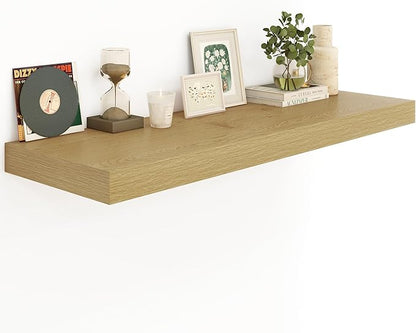 12" Deep Bathroom Floating Shelves for Wall Shelf Over Toilet Wall Mounted Farmhouse Long 55 inches Set of 1, Farmhouse Shelves with Invisible Brackets for Living Room, Kitchen, Bedroom,Oak