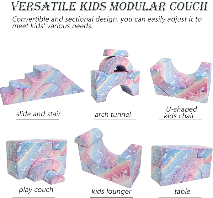MeMoreCool Foam Climbing Toddler Couch, Modular Kids Sofa with Slide & Stair, Convertible Baby Couch for Playroom, Sectional Furniture for Crawling, Climbing, and Kids’ Play