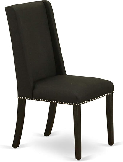 East West Furniture X697FL624-6 6 Piece Dinette Set Contains a Rectangle Dining Table with X-Legs and 4 Black Linen Fabric Parson Chairs with a Bench, 40x72 Inch, Multi-Color