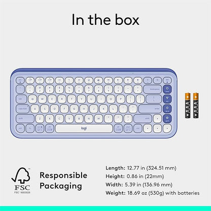 Logitech POP ICON Keys Wireless Bluetooth Keyboard, Comfortable Typing, Programmable Keys, Easy-Switch Between up to 3 Devices, for Laptop, Tablet, PC – Lilac and Off-White