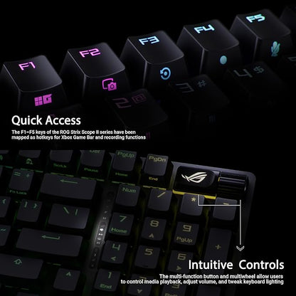 ASUS ROG Strix Scope II 96 Wireless Mechanical Gaming Keyboard – 96% Full-Size, Tri-Mode Connectivity, Hot Swappable Pre-lubed ROG NX Storm Clicky Switches, PBT Keycaps, RGB, PC/Mac Support - Black