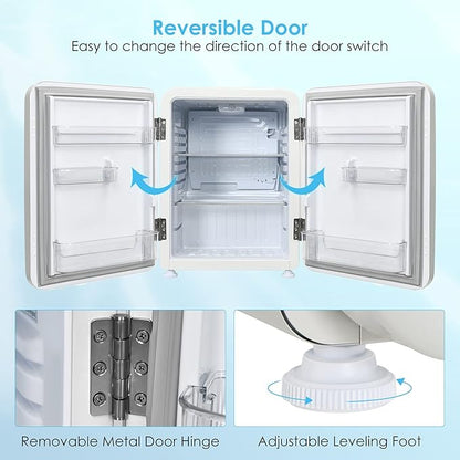 COSTWAY Compact Refrigerator, 2.4 cu ft. Single Door Small Fridge with Auto Defrost, Adjustable Temperature 32℉ to 50℉, Reversible Door, Removable Glass Shelves, Mini Fridge for Apartment, White