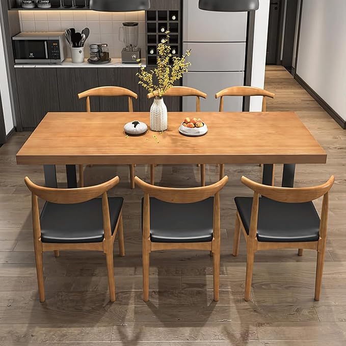 Stylish Modern Minimalist Solid Wood Dining Table with Sturdy Metal Base – Easy Assembly, Versatile Design for Dining Rooms, Living Rooms, and Offices