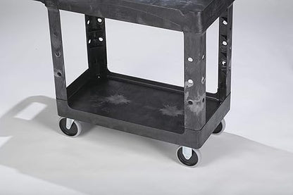 Rubbermaid Commercial Products 2-Shelf Utility/Service Cart, Small, Lipped Shelves, Ergonomic Handle, 500 lbs. Capacity, for Warehouse/Garage/Cleaning/Manufacturing
