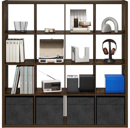 Furinno Cubicle Open Back Decorative Cube Storage Organizer, 16-Cube, Amber Pine