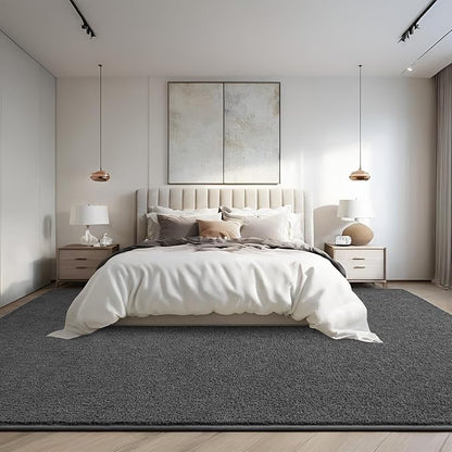 DweIke 5x7 Dark Grey Area Rugs for Bedroom, Super Soft Living Room Rug, Thickened Memory-Foam Throw Carpet, Non-Slip and Washable Carpets for Kids Boys Girls Room Dorm Nursery Home Decor