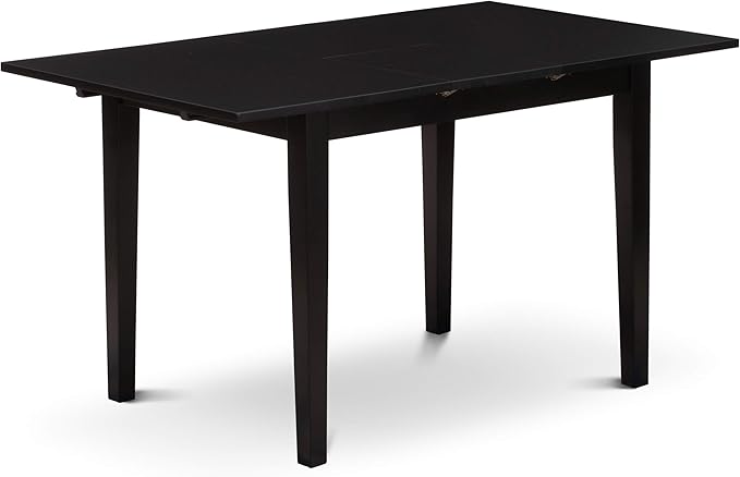 East West Furniture NOFL3-BLK-21 3 Piece Modern Dining Table Set Contains a Rectangle Wooden Table with Butterfly Leaf and 2 Blue Linen Fabric Upholstered Chairs, 32x54 Inch, Black
