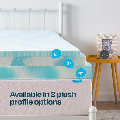 Linenspa 3 Inch Gel Swirl Memory Foam Mattress Topper – Cooling Gel Infused – Pressure Relieving Bed Topper - Mattress Pad – CertiPUR Certified - Twin XL Size