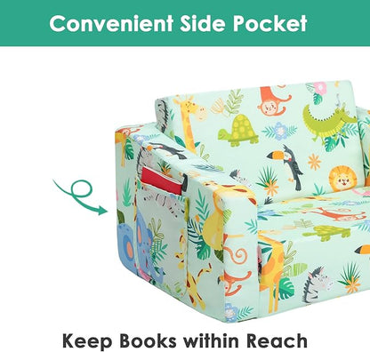 Foldable Kids Sofas Couch 2 in 1 Children Convertible Sofa to Lounger Flip Open Toddlers Sofa Bed