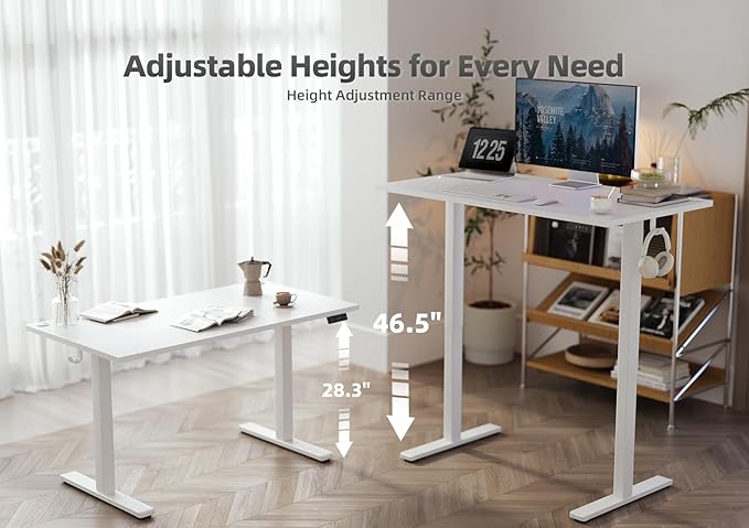 Seang Standing Desk with Adjustable Height, Electric Stand Up Desk 55x24 Inch for Home Office, Studio, Computer Workstation, White