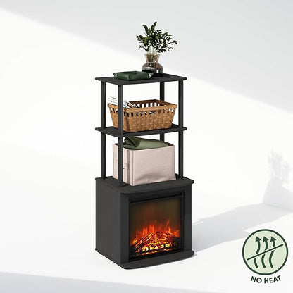 Furinno Turn-N-Tube Side Table, 3-Tier NO Heat Fireplace End Table with Open Shelf, Electric Fireplace Display Night Stand, Bedside Table, for Living Room, Bedroom, Americano/Black