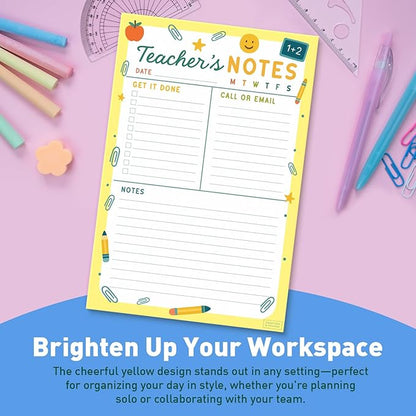 Sweetzer & Orange Teacher Planner Pad – Weekly Undated Lesson Planner for Teachers – 60 Tear-Off Sheets – 9” x 6” Compact Desk Notepad with Notes and Contact Section – Bright Yellow Border