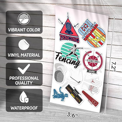 Fencing Sports Themed Stickers Pack Vinyl 50pcs for Athletes Fans Kids Laptop Water Bottle Helmet Notebook Decoration Car Hat Skateboard Wall Teens Adults Bedroom Bumper Phone Case