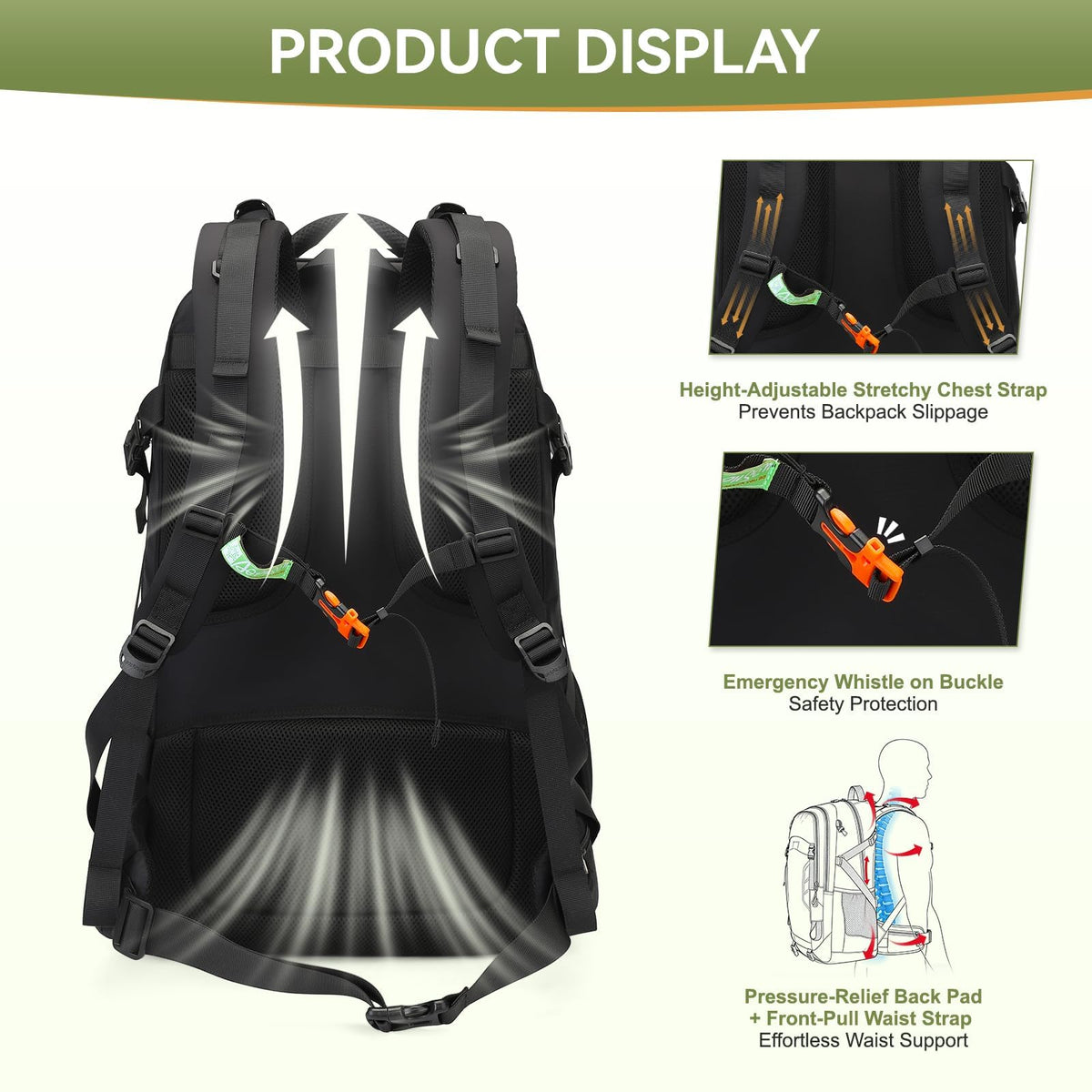 Super Eager Hiking Backpack - 50L, Waterproof, Black