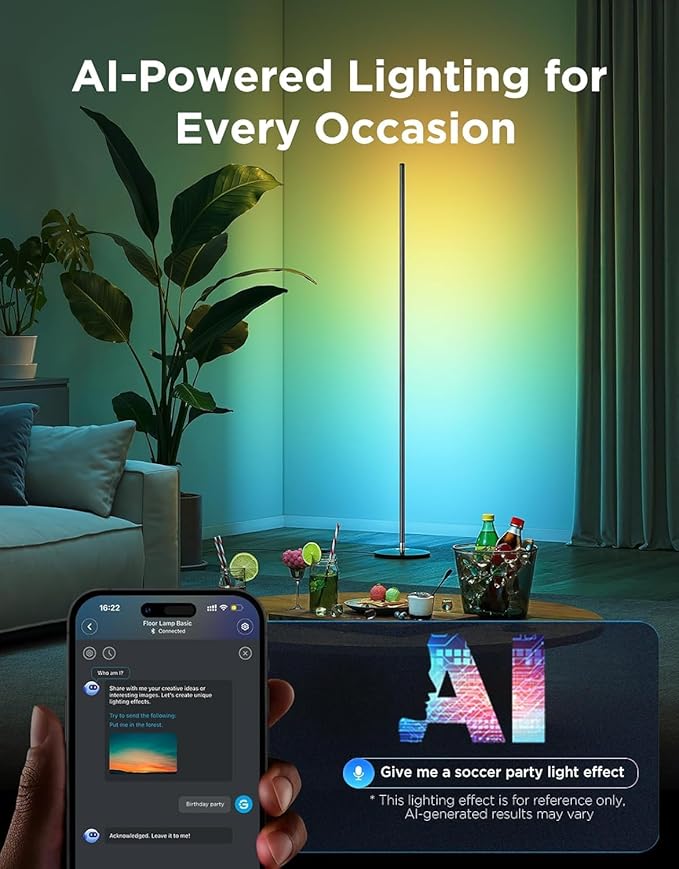 Govee RGBIC Floor Lamp Basic, 1000lm LED Corner Lamp Compatible with SmartThings, Alexa, and Matter, Modern Floor Lamp with Music Sync and 16 Million DIY Colors, Standing Lamp for Bedroom Living Room