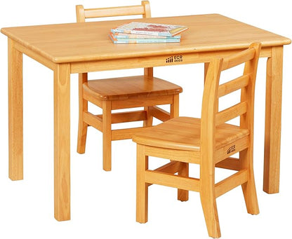 ECR4Kids 24in x 36in Rectangular Hardwood Table and Chair Set, 12in Seat Height, Kids Furniture, Honey