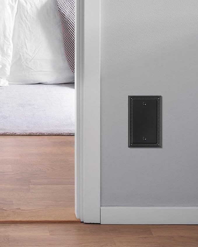 2-Pack Blank Outlet Cover Wall Plate, Metal Switch Plates Outlet Covers, Black Pearls Beaded Decorative Wall Plates for Electrical Outlets