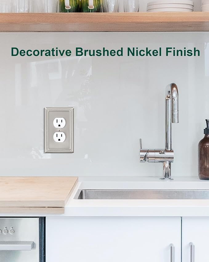 2-Pack Single Toggle Light Switch Cover Plate, Pearls Decorative Switch Plate Covers, Brushed Nickel 1 Gang Metal Wall Plate