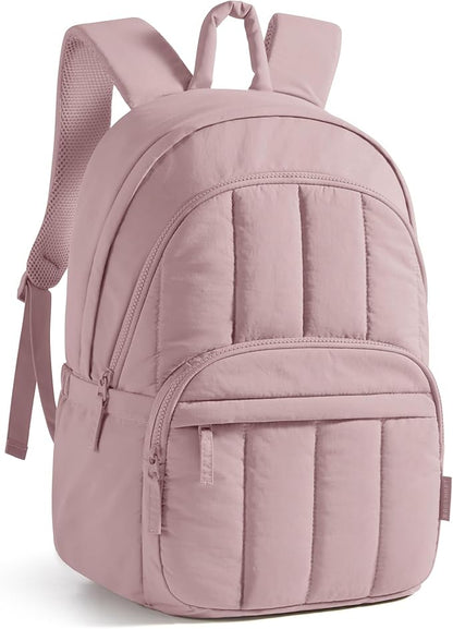 BAGSMART Womens Backpack Travel Laptop Backpack for Women, Quilted College Laptop Bookbag, Work Back Pack for Women, Cute Computer Water-Resistant Casual Daypack, Puffer Rose Purple
