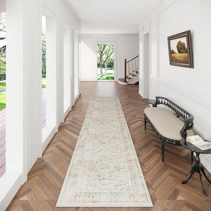 Runners for Hallways Kitchen Runner Rugs: 2'x 10' Washable Runner Rug Boho Non Slip Long Floor Rug with Rubber Backing Faux Wool Vintage Carpet Runners for Entryway Indoor Bedroom Foyer Living Room